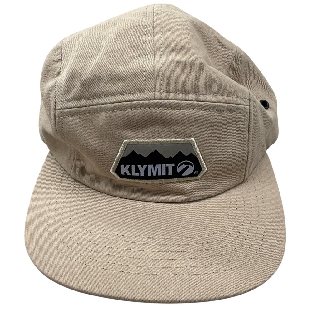 Klymit Hat Mens OSFA Tan 5 Panel Camper Mountain Logo Adjustable Strapback Cap